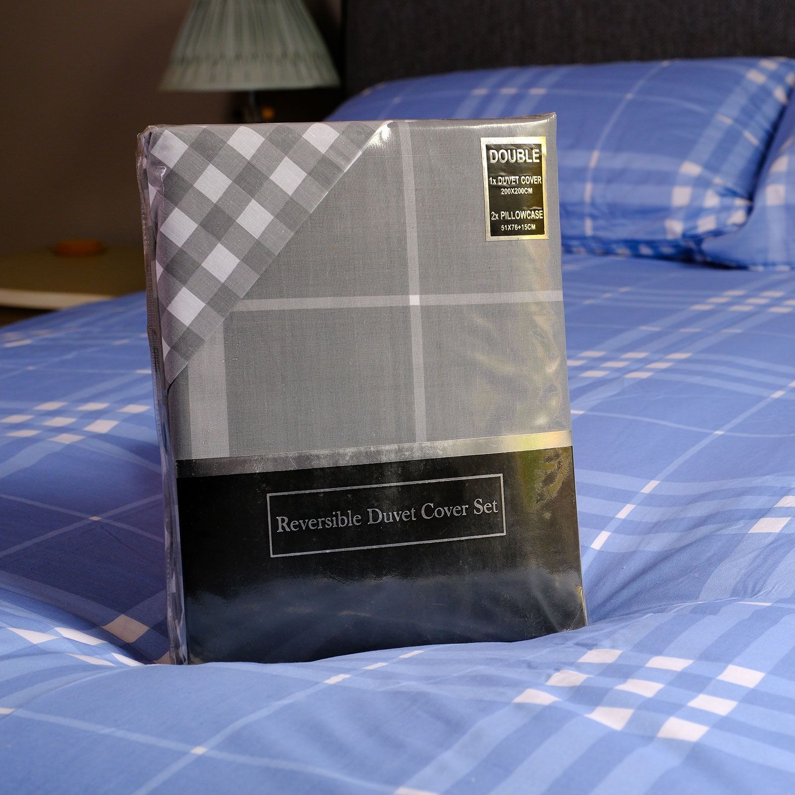 Blue grey reversible duvet set